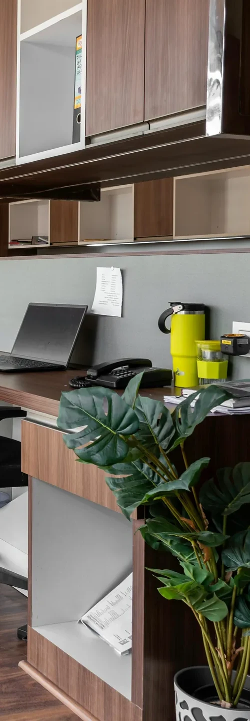 Orderly office interior detail with desks and no people