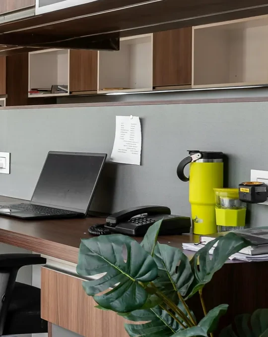 Modern office interior with desks and no people